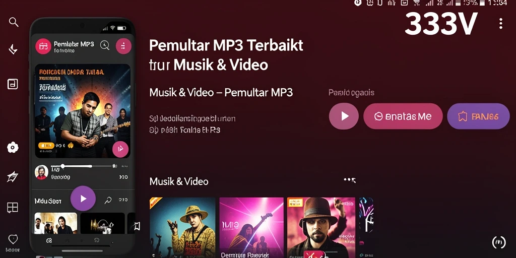 Tampilan antarmuka utama aplikasi 333V Pemutar MP3 yang menarik.