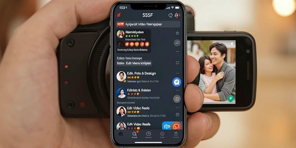 Screenshot antarmuka aplikasi 555F yang menampilkan fitur Edit Video Reels.