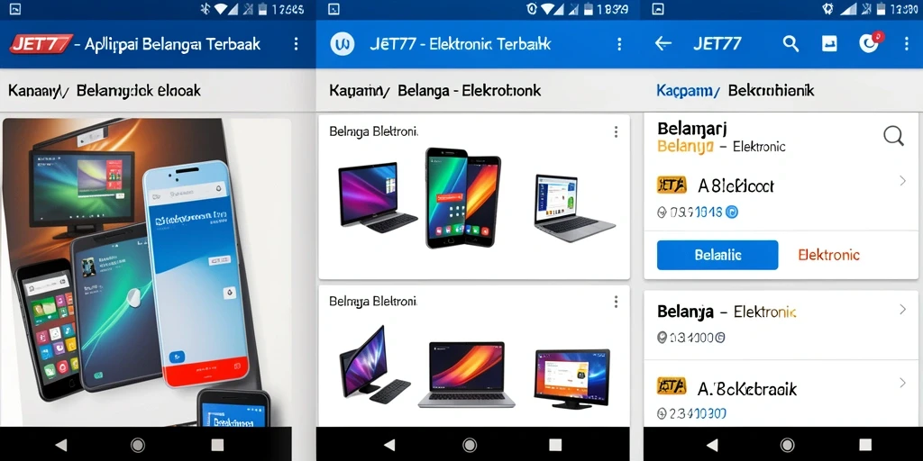 Antarmuka JET77 menampilkan berbagai produk elektronik dengan kategori terorganisir.