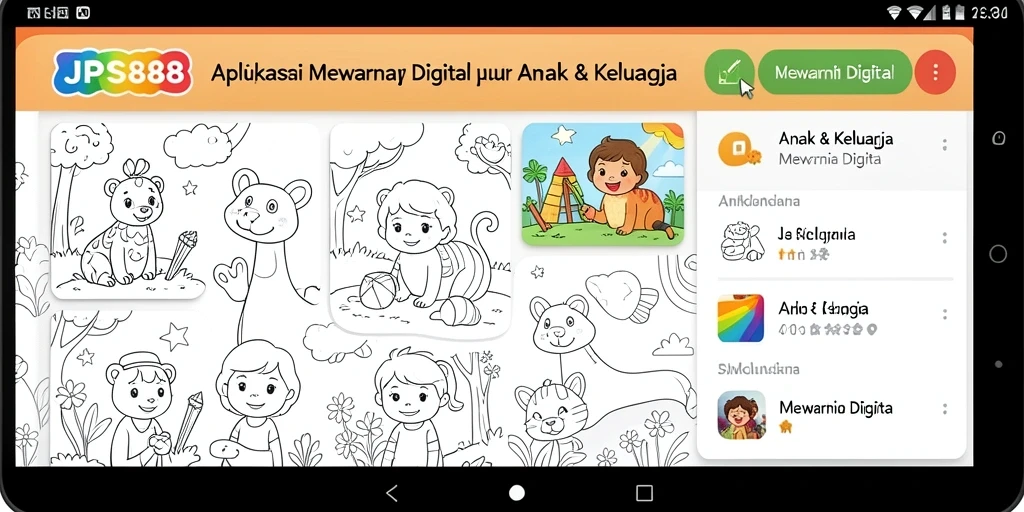 Antarmuka warna-warni aplikasi mewarnai JPS888 yang ramah anak.