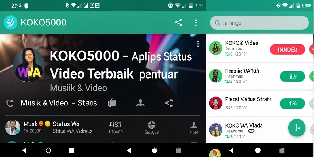 Tampilan antarmuka KOKO5000 dengan beragam pilihan video musik untuk Status WA.