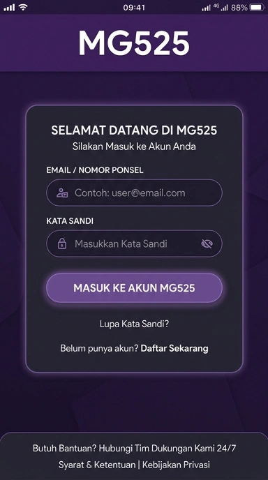 Halaman Masuk Akun mg525 untuk Pengguna Android