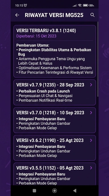 Riwayat Versi Aplikasi mg525 untuk Pengguna Android